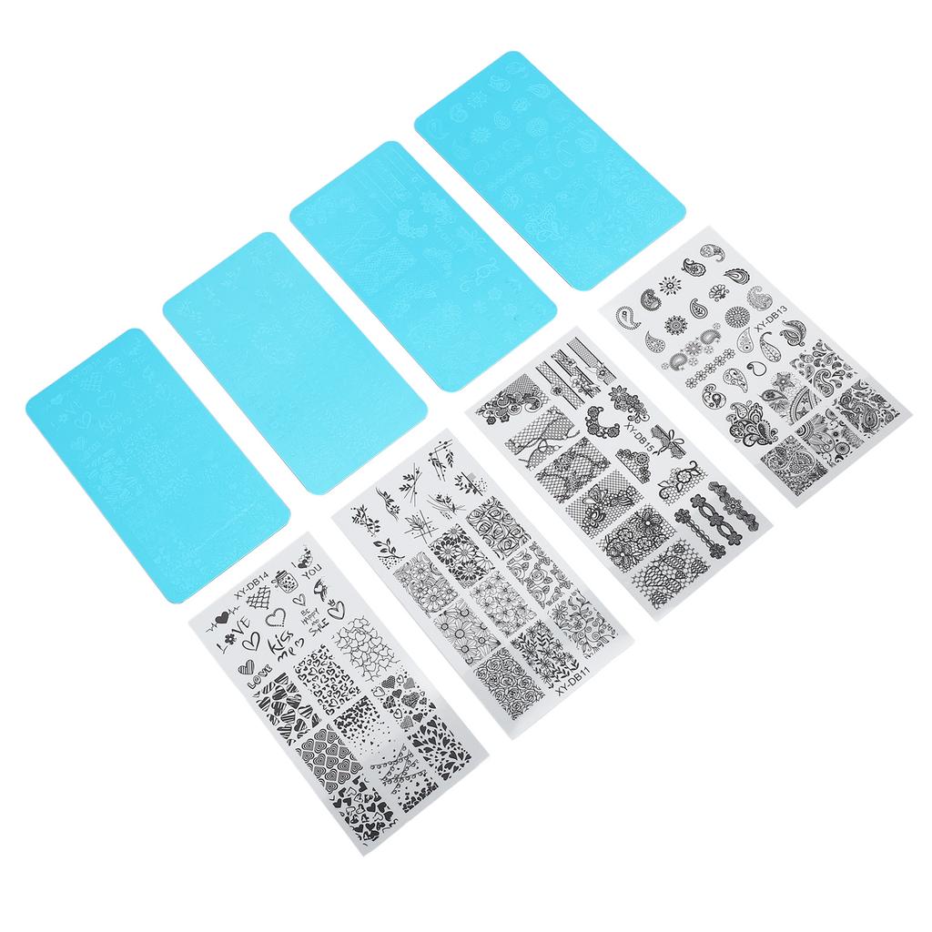 4pcs French Nail Art Stamping Plate Nail Stamping Image Plate Nail Printing Steel Plate with Transparent Films for Nail Polish Artificial Nails