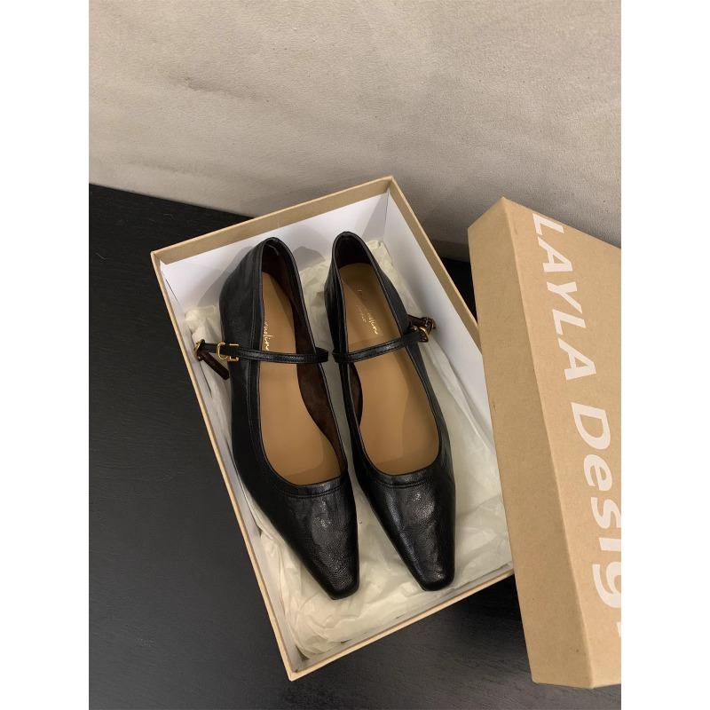 High-Heeled Mary Jane Shoes Pointed-Toed Shallow Mouth Spring Thick Heel French With Skirt Temperament Single Shoes Women'S Shoes