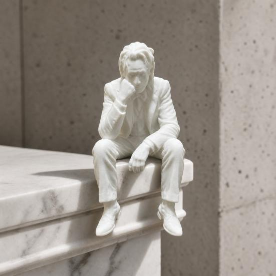 3D Printed Thinker Figurine, Small Upset Clown Shelf Sitter for Living Room Bookshelf Office Desktop Decor
