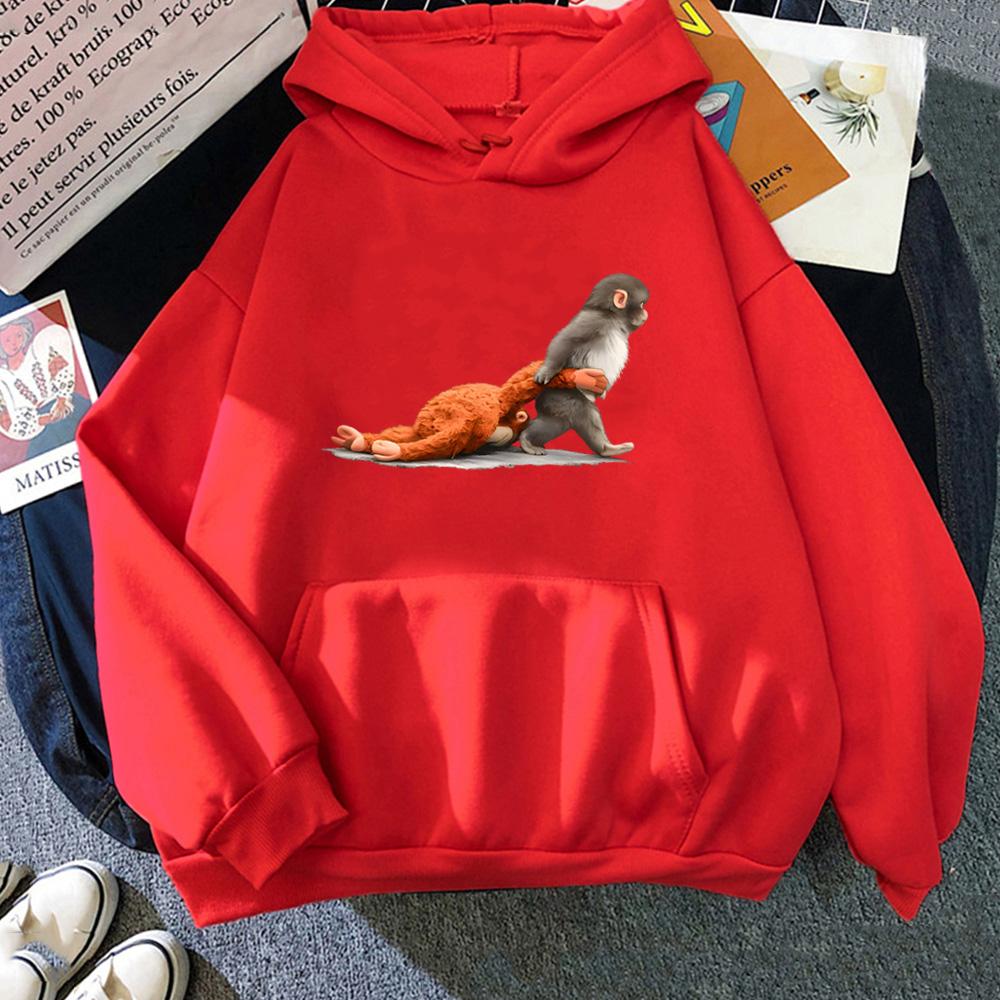 Punch Monkey Graphic Hoodies Cute Humor Animal Shirt Unisex Casual Sweatshirt Comfortable Clothes Comic Pullovers