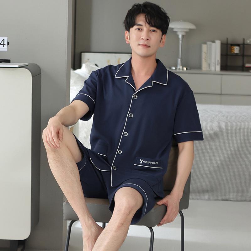 High-End Men's Summer Cotton Pajama Set - Short-Sleeved for Teens to Middle-Aged