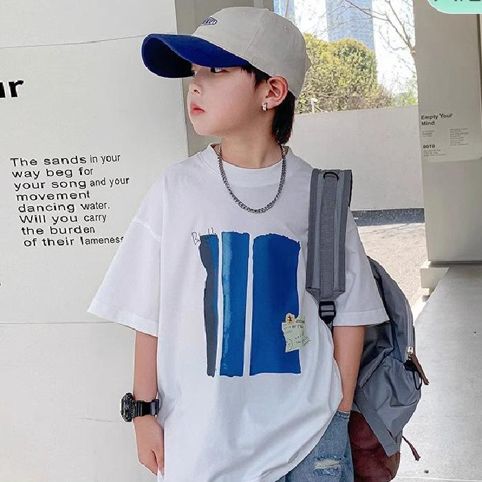 Boys Summer Cotton Short Sleeve T Shirt Breathable Round Neck Casual Top for Kids