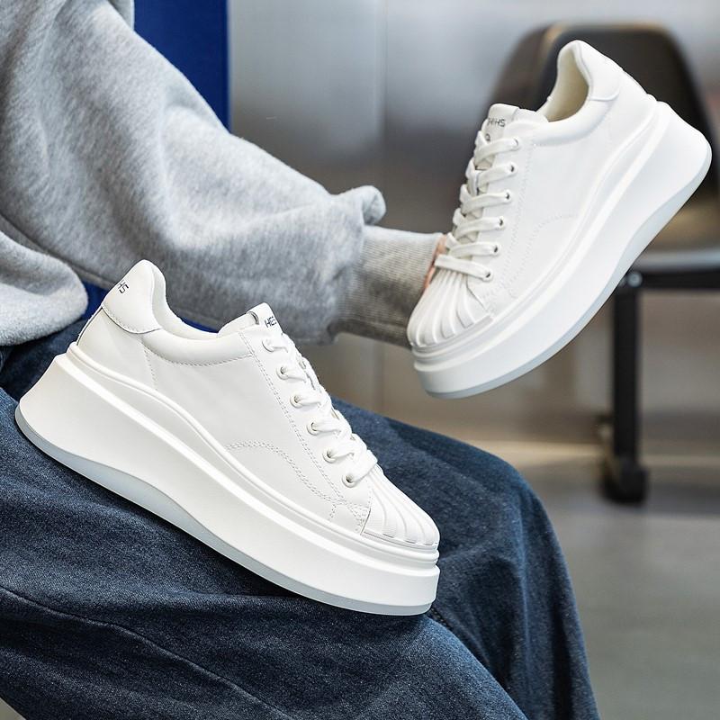 Small Height-increasing Women's Shoes Shell Head Real Soft Leather Thick-soled Little White Shoes Women's 2025 Spring and Autumn New Sports and Leisur