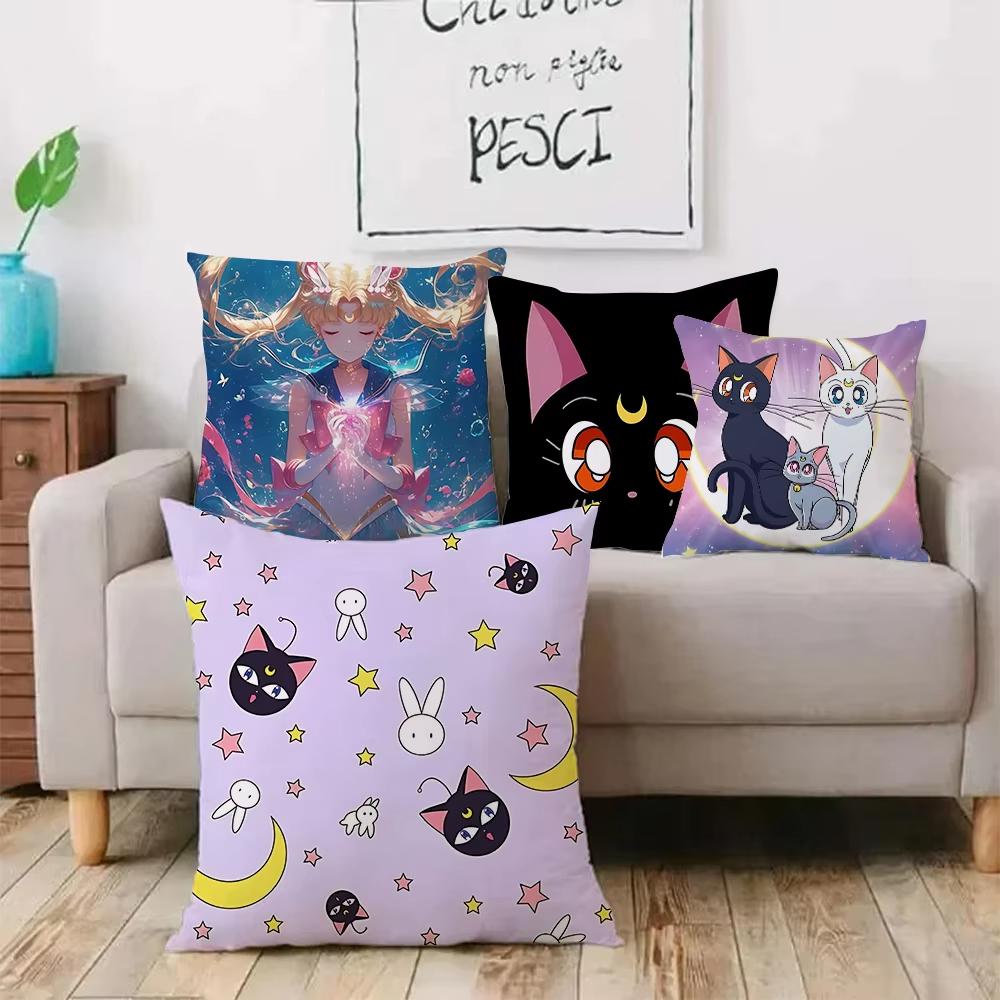 1PC Cute M-shaped Moon Pillowcase Cartoon Sofa Decoration Home Double-sided Printing Cute Square Cushion Pillowcase