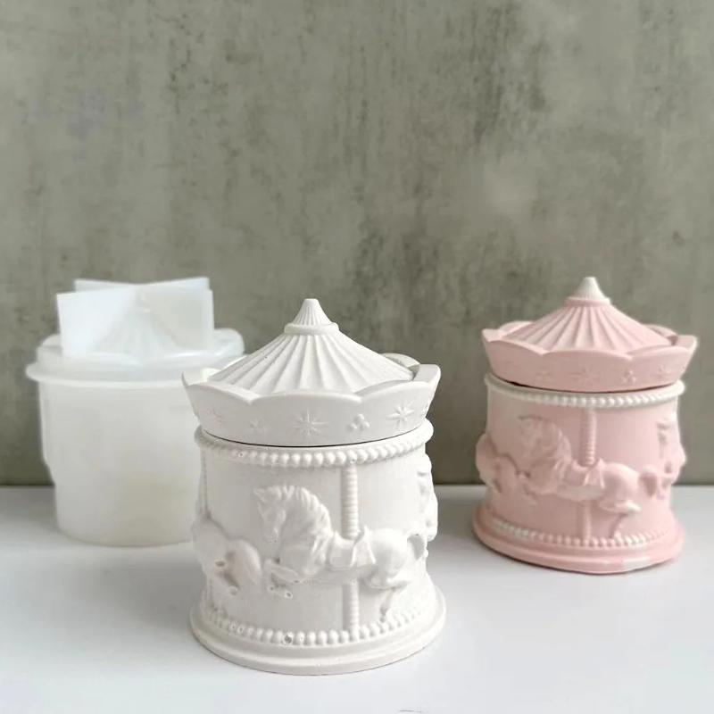 

Concrete Storage Box Silicone Mold DIY Carousel Crystal Epoxy Plaster Jewelry Gift Box Making Craft Molds Home Decor Supplies