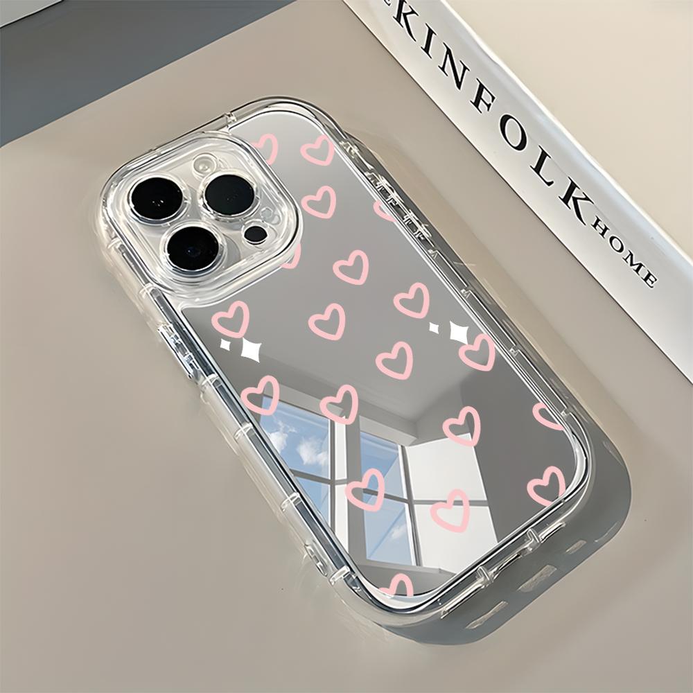Minimalist Heart Pattern Mirror Soft Phone Case For iPhone 11 12 13 14 15 16 17 Pro Max Air X XR XS 7 8 15 Plus Shockproof Cover