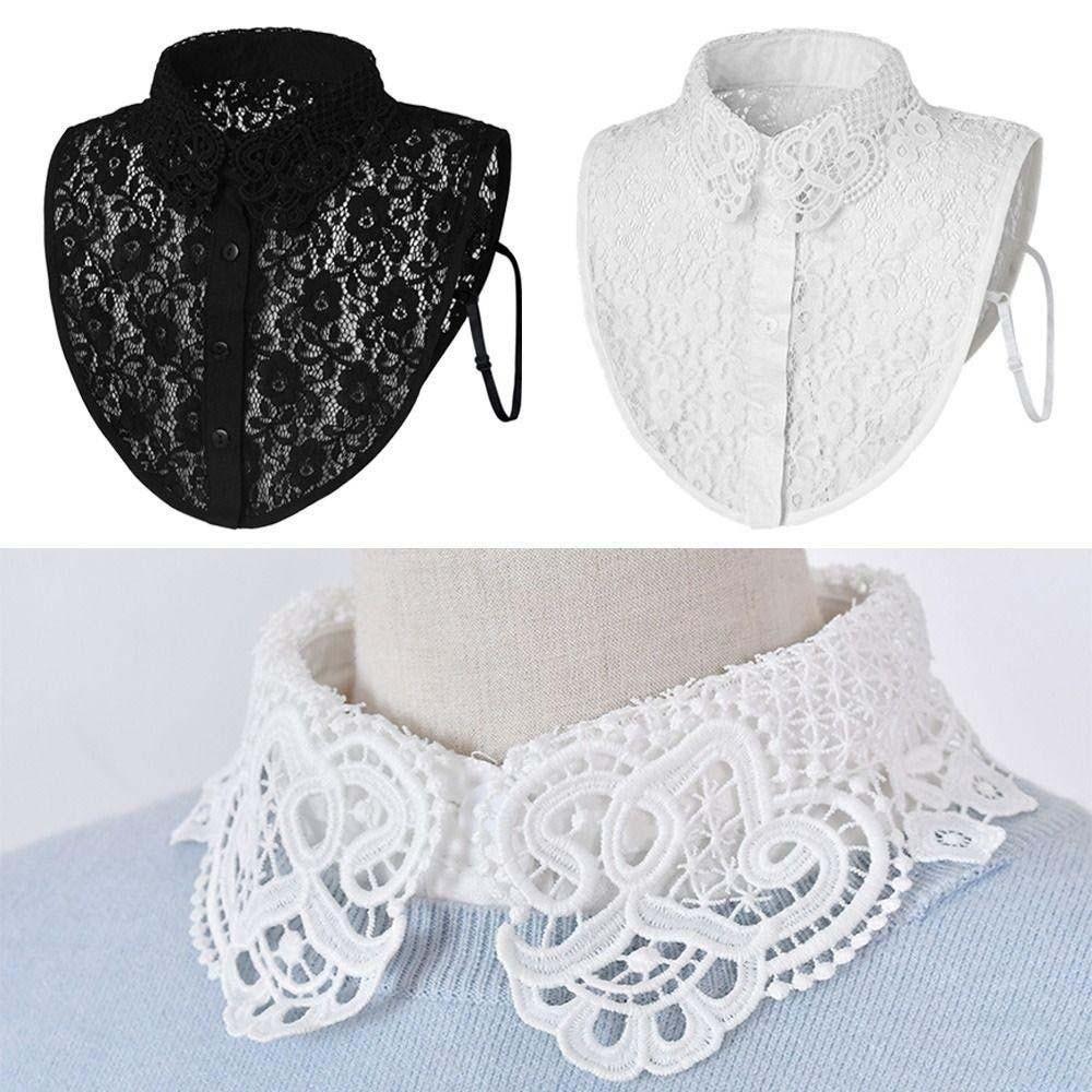 Elegant Lace Fake Collar White Blouse Shoulders Fake Collar Shawl Detachable Front Tie Girls
