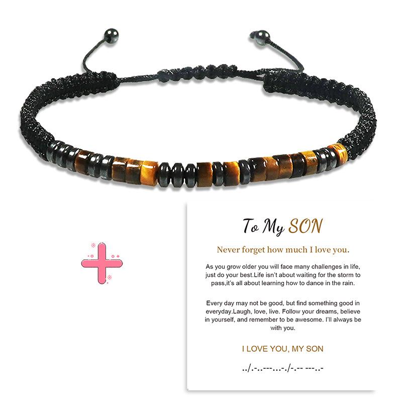 European and American fashion simple bracelet unisex black iron stone spacer obsidian rope woven Morse code bracelet