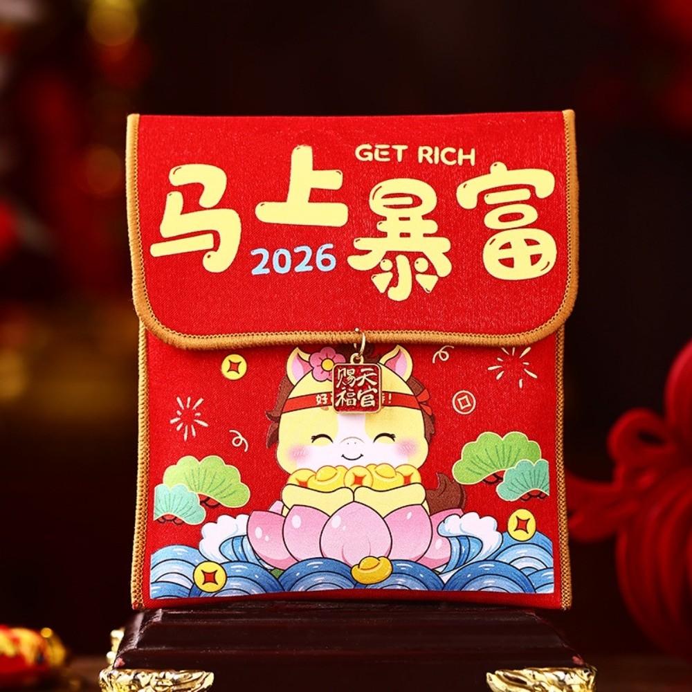 

Traditional Red Color Money Envelopes Year of The Horse with Neck Strap Money Pouch Lucky Charm Big Capacity Cash Envelopes 2026 5x5x5cm