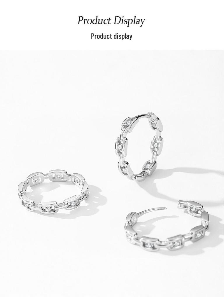 Tide S925 Sterling Silver Diamond Ear Hoops - Women's Punk Cold Style Fashion Earrings