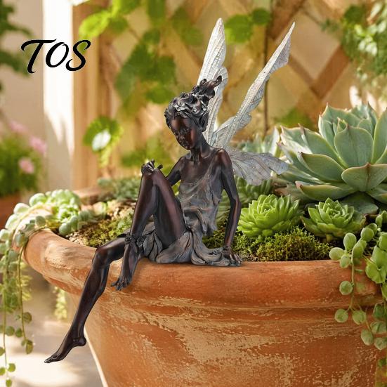 Flower Fairy Garden Statues Ornaments, Resin Miniature Figurines with Butterfly Wings for Pastoral Style Sculptures Indoor Outdoor Decor, Waterproof