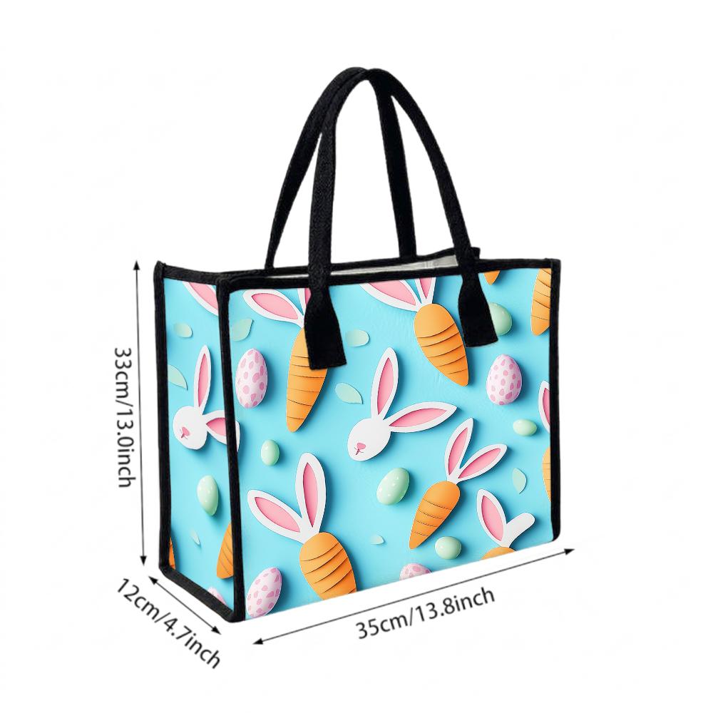 Cute Easter Bunny Print Tote Bag Casual Lightweight Portable Large Capacity Shopping Handbag