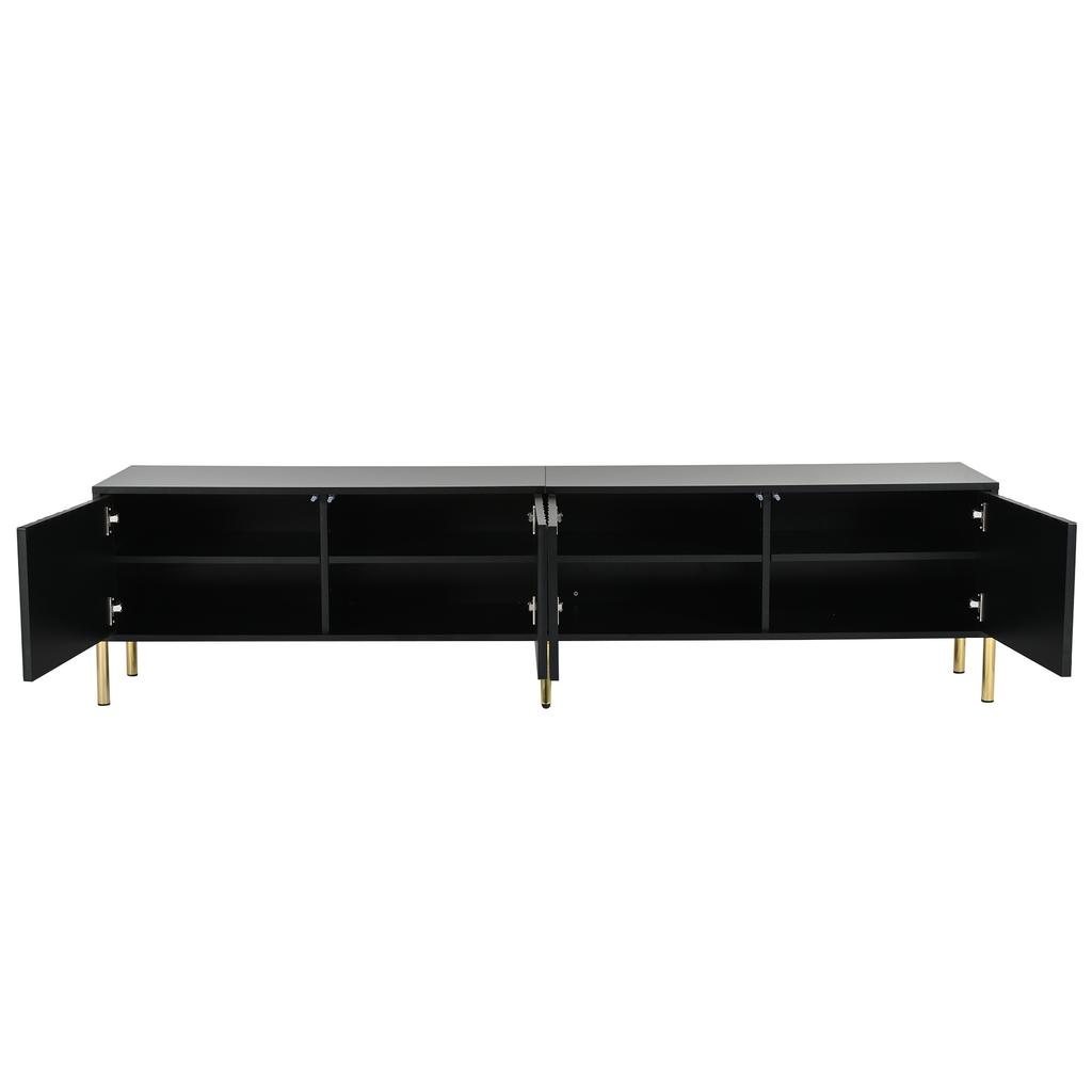 Black TV Cabinet, 190 cm(L) X 38 cm(W) X 48 cm(H), Golden Table Legs