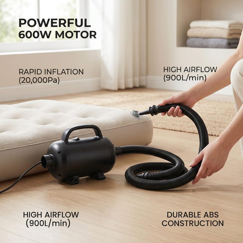 Electric Air Pump Car Tire Inflator Swimming Pool 600W High Power Blow Up Pump with Hose Portable Air Compressor EU