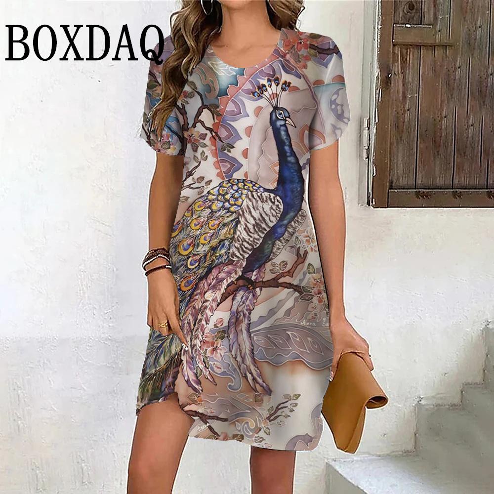 New 2024 Summer Vintage Flower Dresses For Women Pullover Short Sleeve Loose Plus Size Dress Casual Print Mini Sundress Vestidos