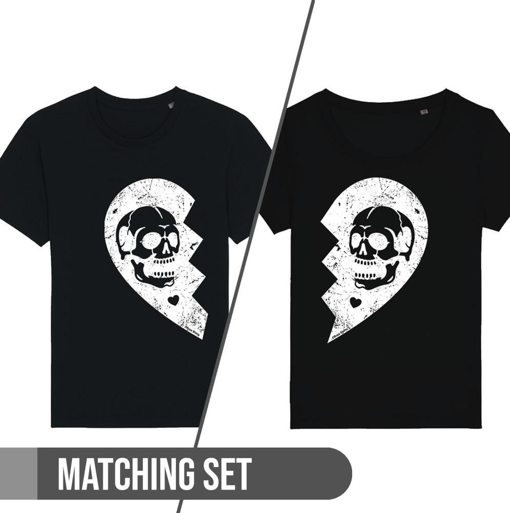 

SKULL HEART Мужская Женская Парная Футболка для Пары Муж Жена День Святого Валентина 3XL