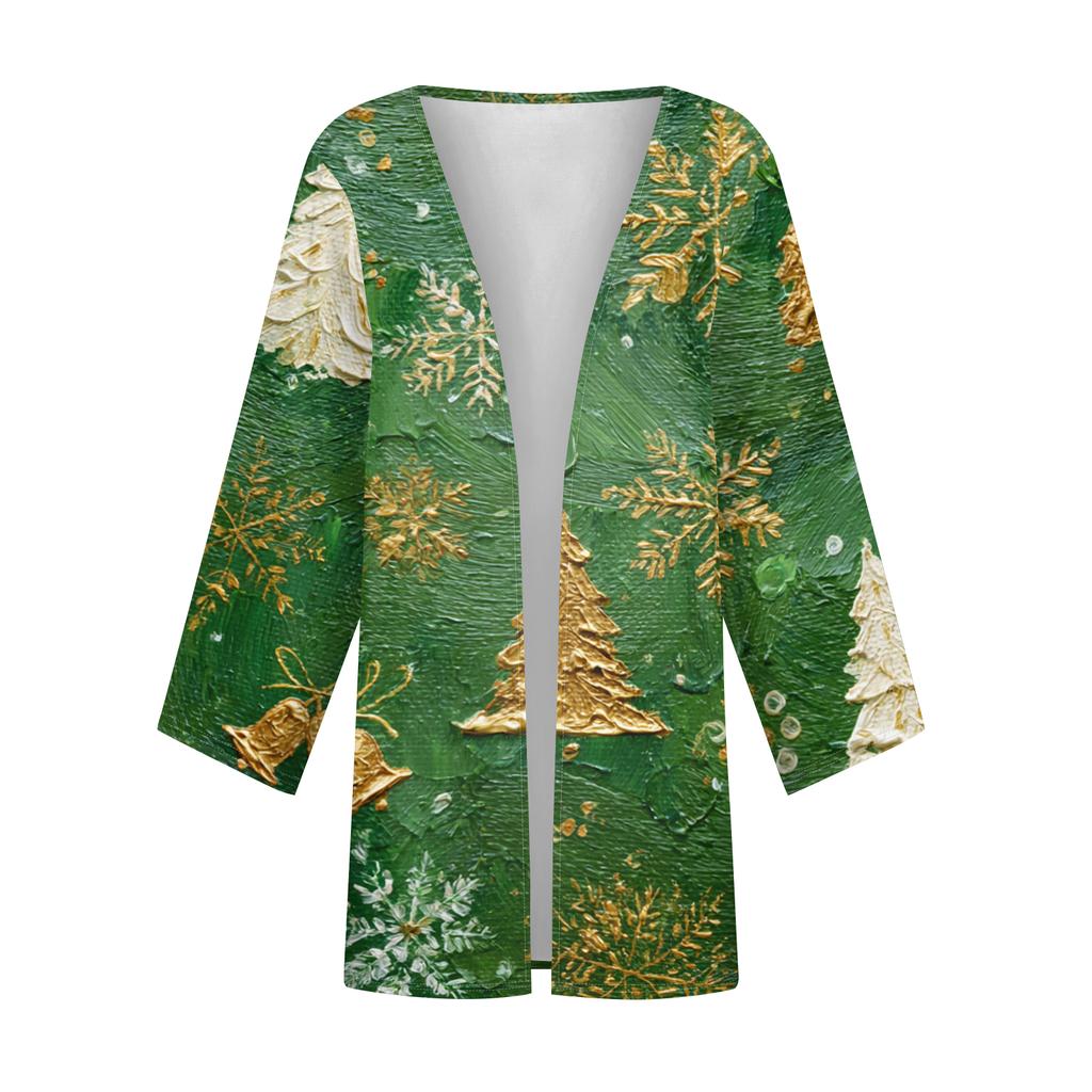 Women's Casual And Fashionable Christmas Printed Lightweight Mid Length Jacket Cardigan