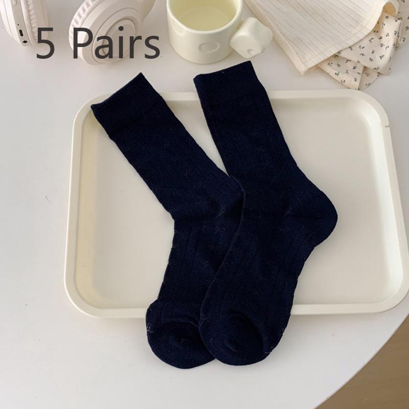 

5 Pairs of Women Spring and Summer Thin Sweet Simple Bow In The Tube Pile Socks 5 Pairs темно-синий
