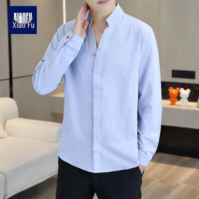 

Men s Stand Collar Linen Blend Long-Sleeve Casual Shirt M