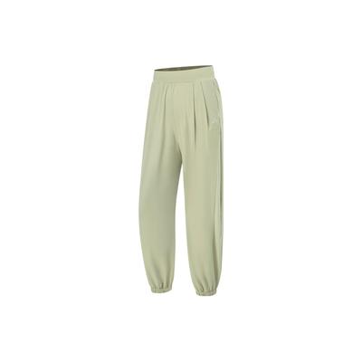 Li Ning Womens Fitness Series UPF 50+ Solid Color Reflective Elastic Waistband Cuffed Sports Pants Women Pants Yew-Green AKLT542-8