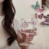 Handcrafted Pink Butterfly Design Glass Cup 250Ml Multipurpose Decorative Jar Drink Cup Great For Office And Home