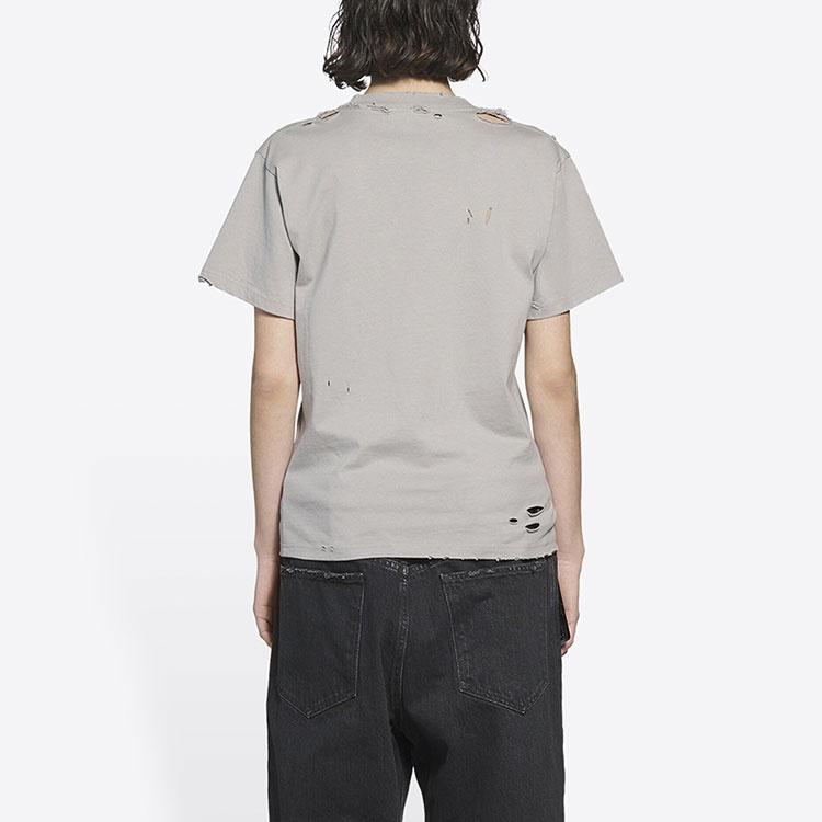 Balenciaga Blurry Logo Hole Retro Classic Short Sleeve Unisex Gray 661705TKVD58174