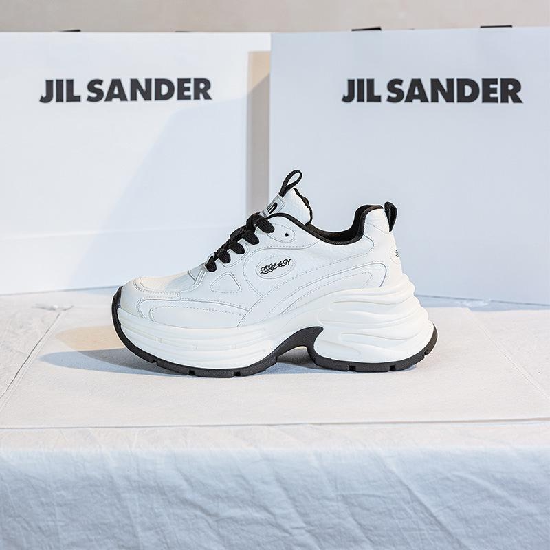 Thick-soled heightening dad shoes women's spring non-slip and wear-resistant leather soft and comfortable small casual sports shoes