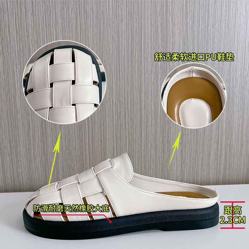 Baotou Woven Slippers Women's 2025 Summer New Retro Fashion Sandals Women's Hollow Breathable Flat Bottom Women's Shoes