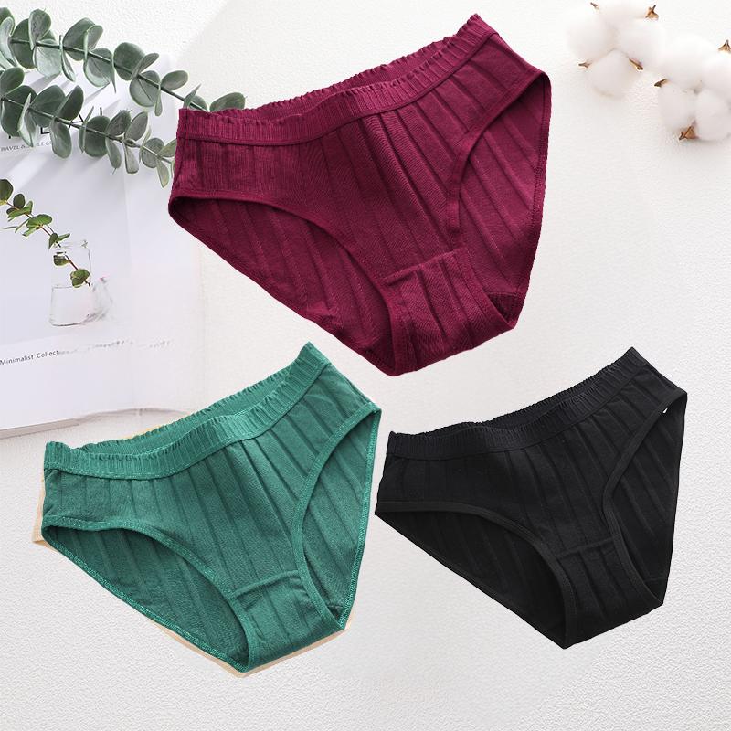 3PCS/SEt Womens Basic Low Waist Underwear Striped Cotton Bikini Panties Breathable Daily Wear Soft Comfort Multi Color Lingerie
