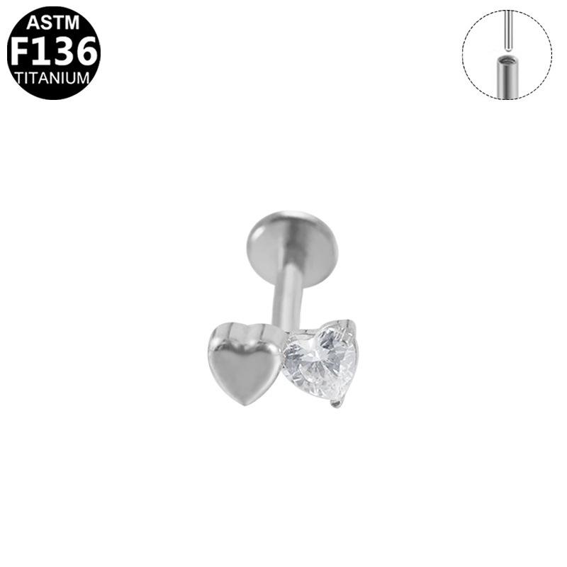 Titanium Heart Zirconia Ear & Lip Stud G23 Titanium Alloy