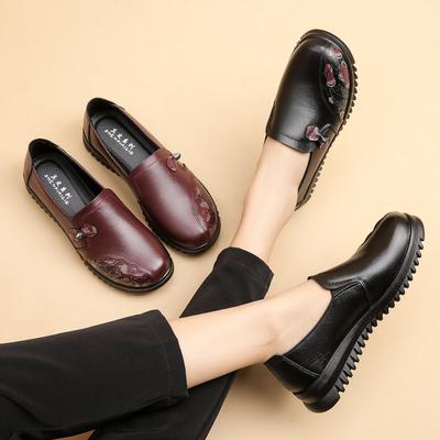 Chaussures Simples à Semelles Souples en Cuir PU pour Femmes, Printemps et Automne, Confortables à Semelles Plates Antidérapantes pour Personnes d'Âge Moyen et Personnes Âgées