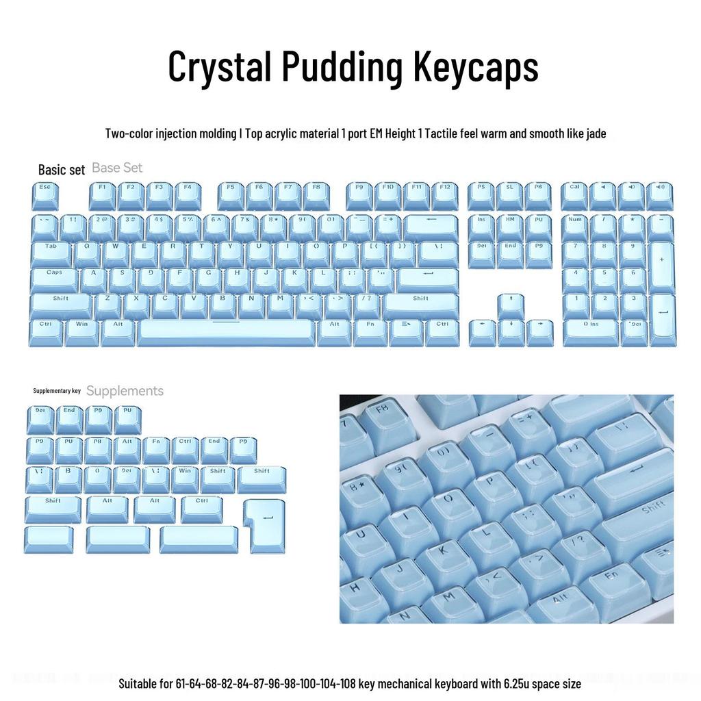 XVX Crystal Jelly 113-Unit Two-Color Mechanical Keycaps with Side Engraving
