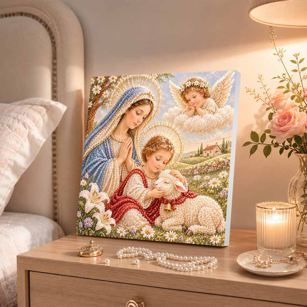 Pearl Painting 5D DIY Decorative Painting. Religious Mother and Lamb Art. Cute Birthday Gift. Handmade Craft Art Painting