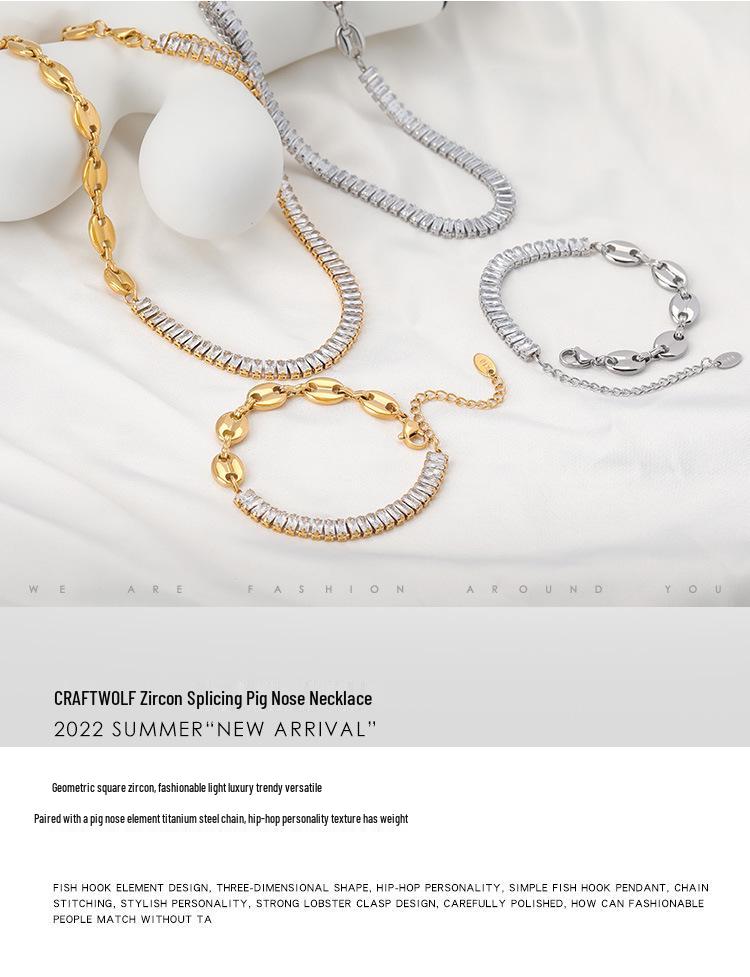 Titanium Steel Pig Nose Clavicle Chain with Zircon Diamonds - Women's High-End Niche Design Necklace
