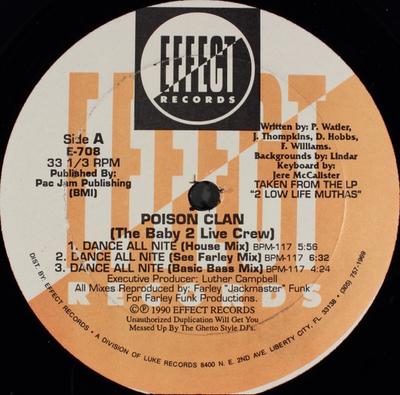 12inch Record POISON CLAN - Dance All Nite E708 Effect Records 1990 US Rap & Hip-Hop/R&B Used