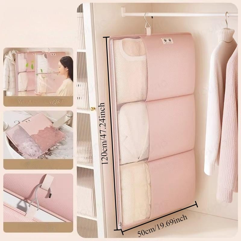 1Pc Special Hanging Compression Storage Bag For Down Jackets, Wall-Mounted Mesh Bag With Metal Hook For Home Wardrobe, Hanging Bag For Large Garments