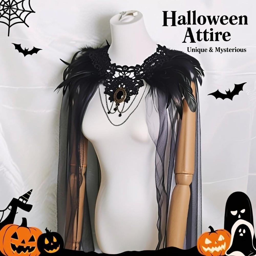 Gothic Halloween Cloak Crystal Tulle Cape Creative Witch Shawl  Kids