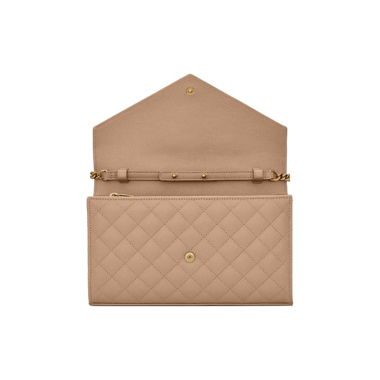 Saint Laurent Ysl Monogram Gold Logo Grainy Embossed Quilted Chain Leather Wallet Shoulder Bag Women bags Dark-Beige 620280-BOW91-2721