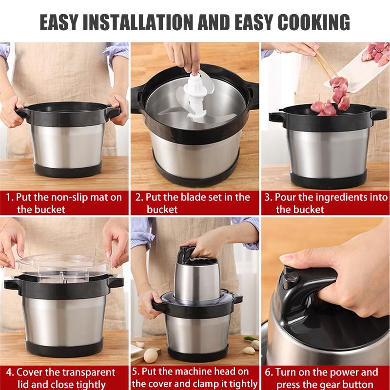6L 2000W 2 Gear Stainless Steel Garlic Vegetable Blender Mixer Baby Food Processor Electric Meat Grinder Kitchen Chopper Mincer