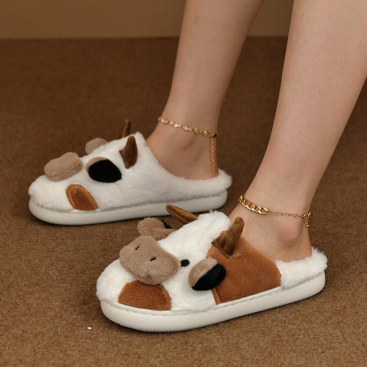 

Женские плоские тапочки Зимние Унисекс Мультяшные Корова Теплые Плюшевые Тапочки Пара Домашние Нескользящие Домашние Женские Тапочки с Закрытым Носком Хлопковые Домашние Туфли 42-43 хаки