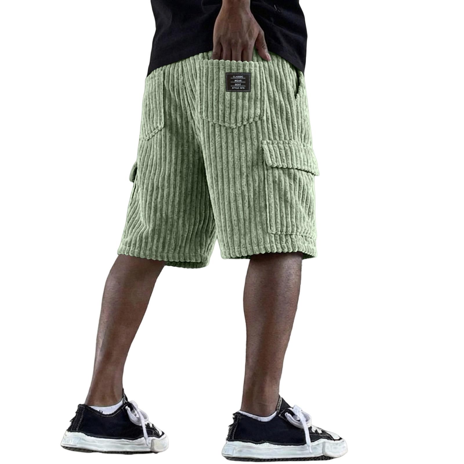 

Men Corduroy Cargo Shorts Relaxed Fit with Elastic Waistband and Multiple Pockets for Daily Casual Wear XXL