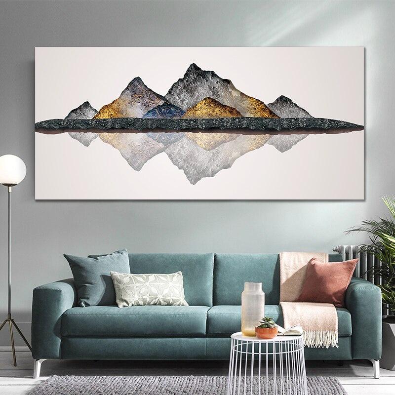 

Chinese Style Decoracion Casa Gold Mountain Landscape Canvas Painting Pictures for Home Design Canvas Poster and Prints