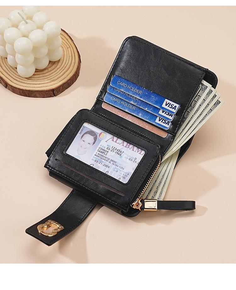 2025 Women's Genuine Leather Short Wallet - Multi-Card Slot, Large Capacity, Coin Purse, Cowhide, Korean Style, Buckle Closure.
