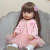 55cm Lifelike Reborn Baby Girl Doll 22 Inch Soft Silicone Long Brown Hair Realistic Princess Toddler Bebe Birthday Gift