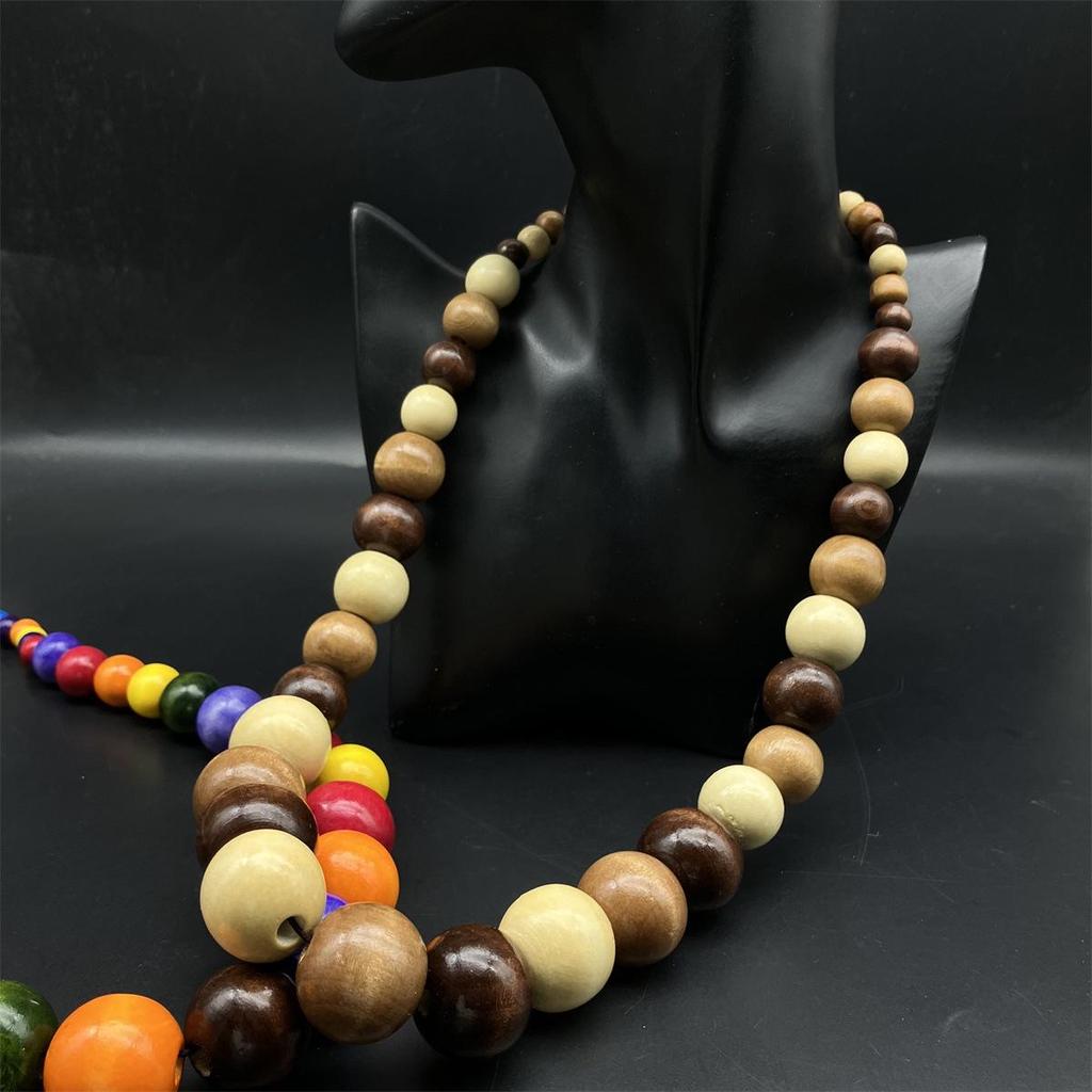 Bohemian Stijl Ronde Houten Kralen Pullover Ketting met Artistieke Retro Versieringen