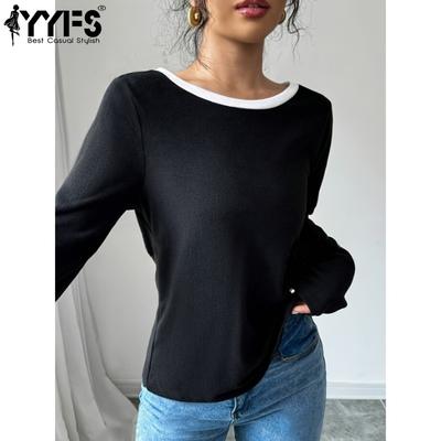 Damesmode Casual Lente Herfst Effen Kleur Print Lange Mouw O-Hals Blouses & Shirts