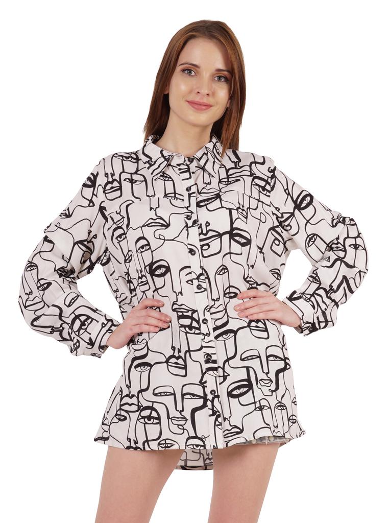 Inkmeso Printed Long Sleeve Oversized Shirt For Women S Loose Fit Button-Down Shirts