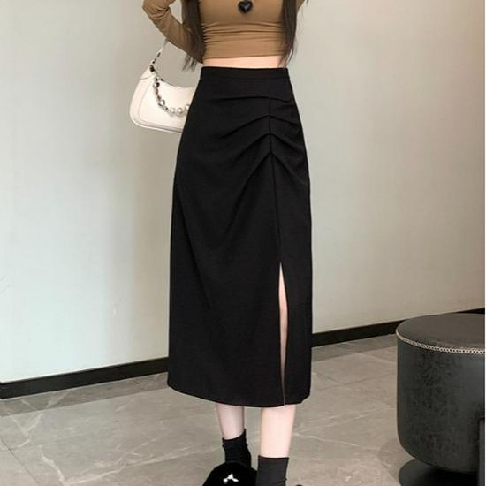 

Женская миди-юбка А-силуэта с разрезом, с высокой талией, ранняя осень 2025 M чёрный