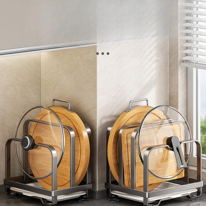 Kitchen Pot Lid Holder Cutting Board Rack Countertop Chopping Board Bracket Multifunctional Storage Shelf Organizer Stand
