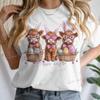 Happy Easter Day T-shirt Female Easter Cute Highland Cow Graphic T Shirts Women Cute Cow Gift for Women Retro Easter Vibes Shirt